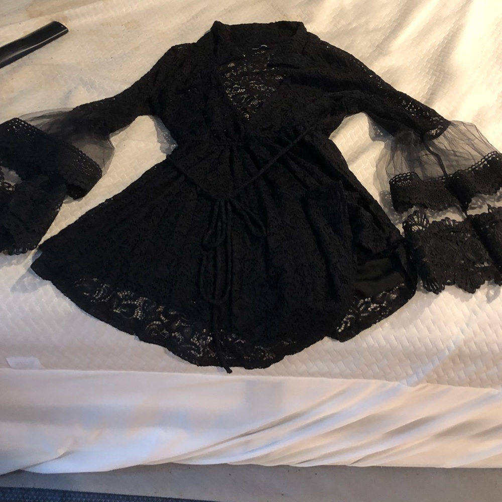 Black lace, wide sleeve romper